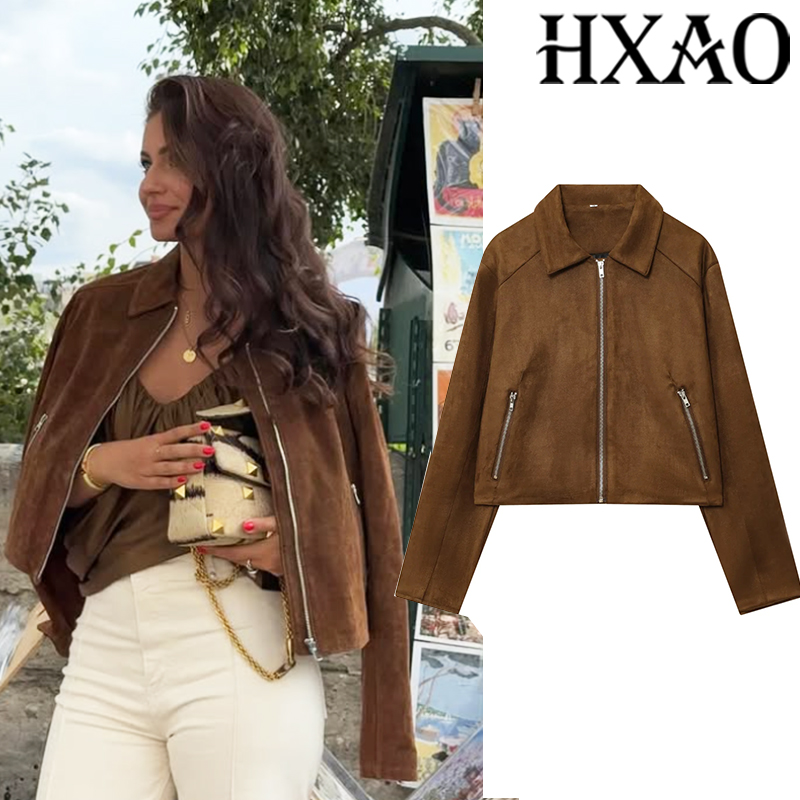 Women'S Fashion Bomber Jacket - HXAO اقتصاص معطف سترة من جلد