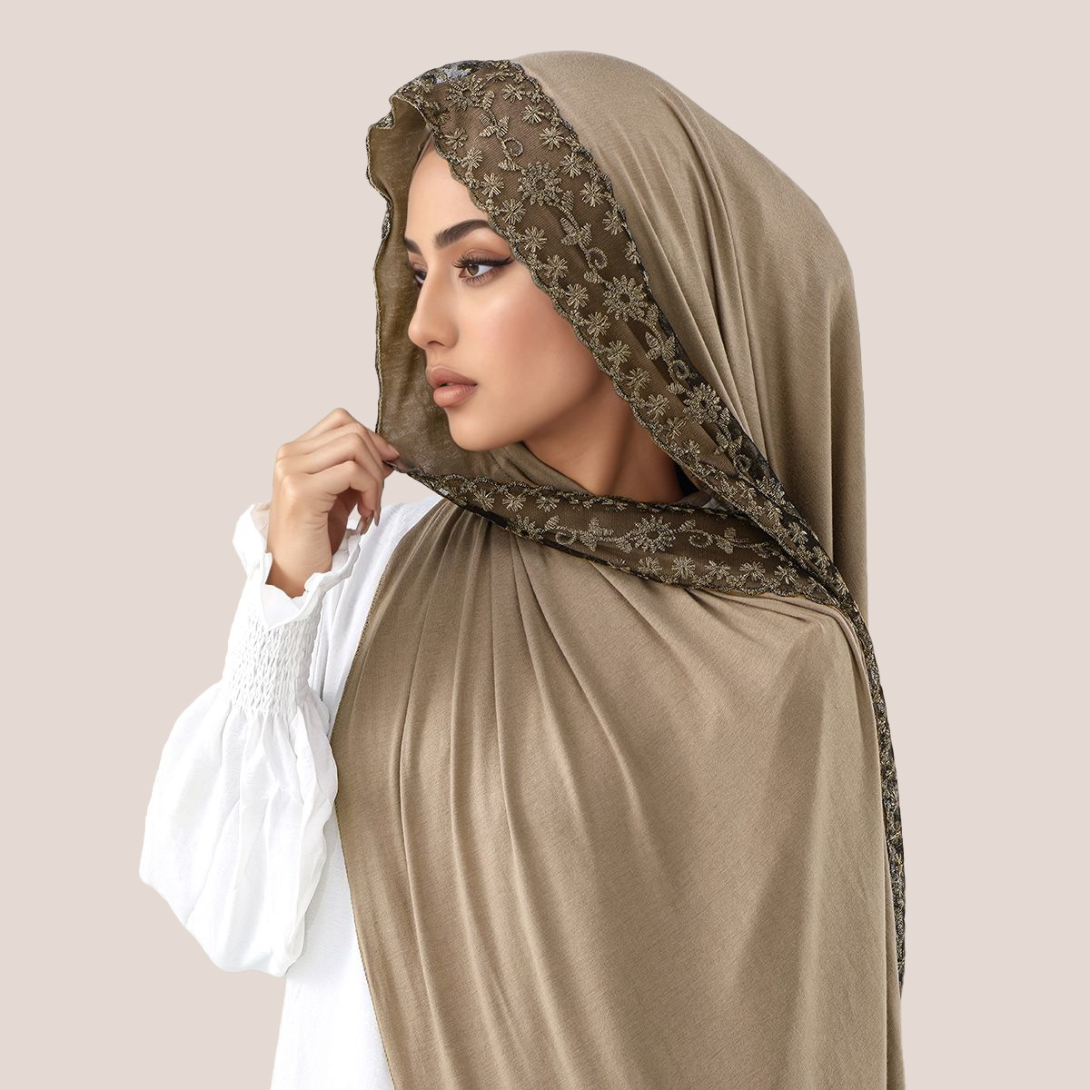 Women'S Fashion Headbands - الدانتيل والتطريز القطن جيرسي مسلم الحجاب