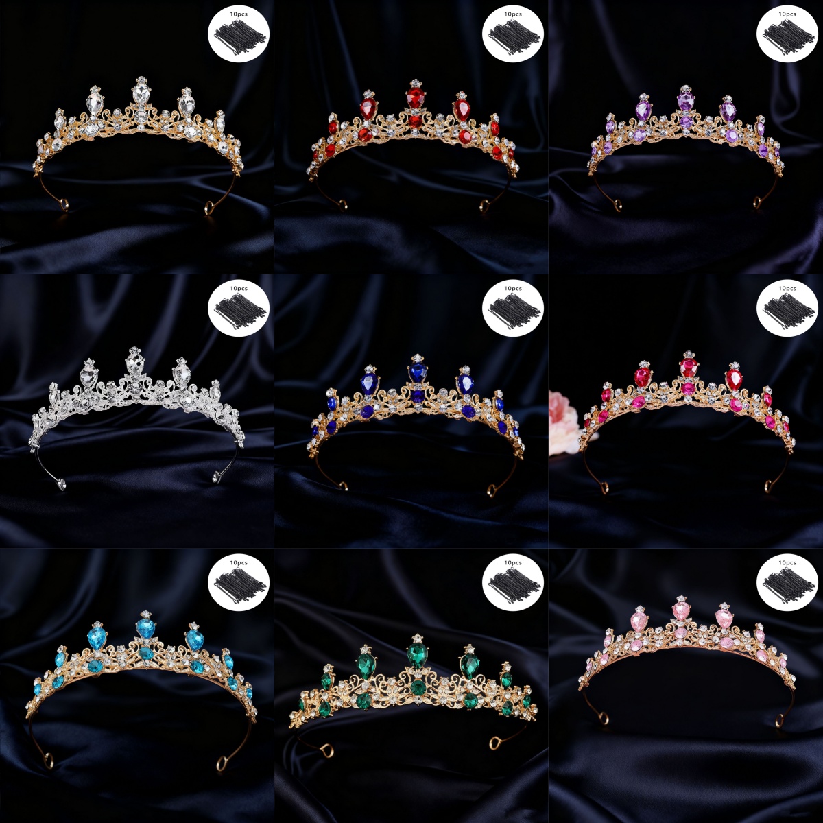 Women Queen Fashion - تاج زفاف بتصميم عتيق مرصع بالراينستون