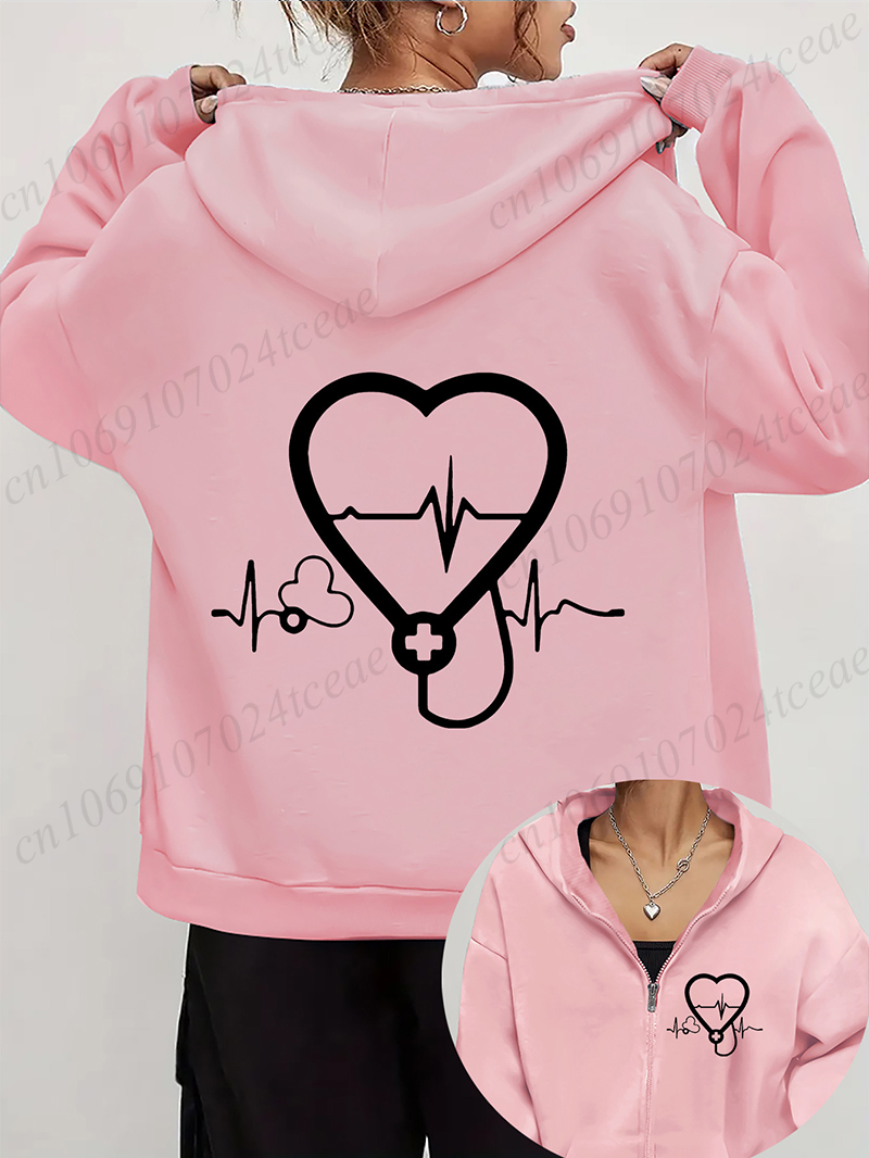 Women'S Fashion Zip Hoodie - المرأة الخريف الشتاء هوديس السماعة EKG