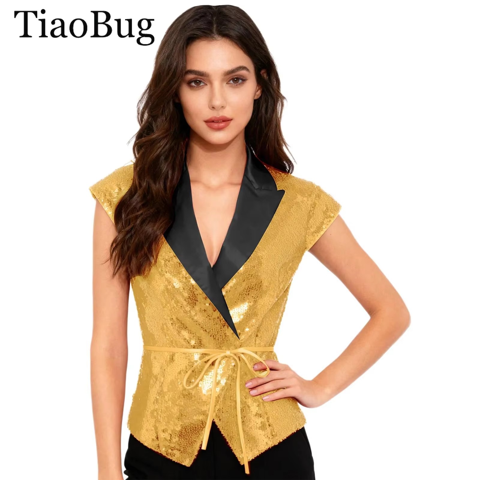 Women'S Fashion Labels - المرأة الترتر سترة الخامس الرقبة التسمية