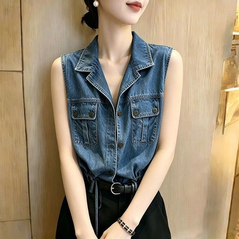 Women'S Fashion Denim Jacket - قميص دنيم نسائي فاخر، بلوزة صيفية