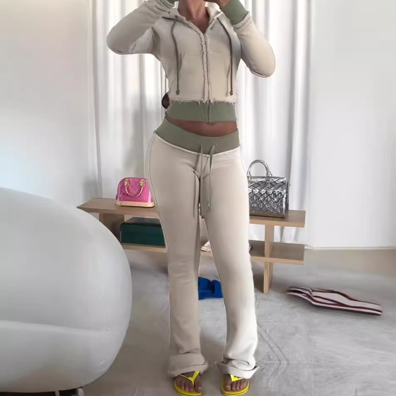 Women'S Fashion Zip Hoodie - طقم صالة مكون من قطعتين ملابس
