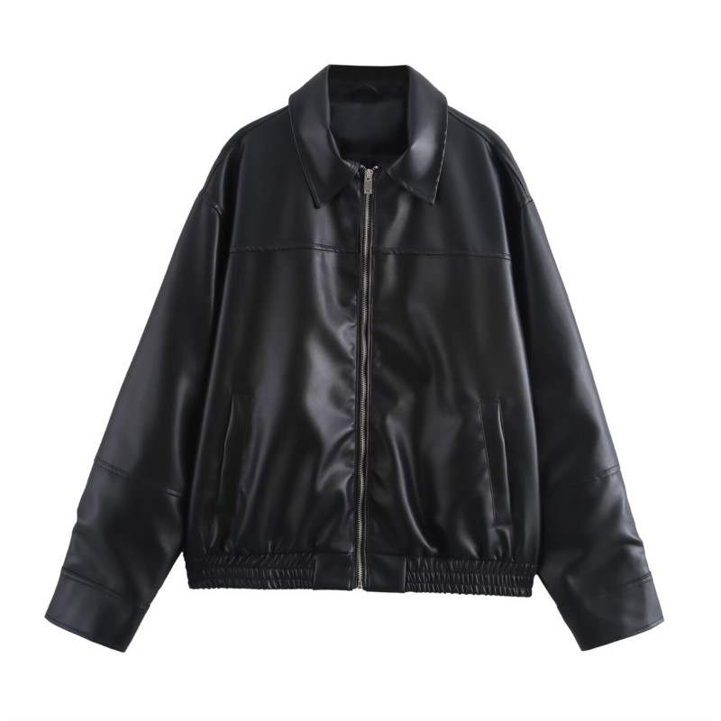 Women'S Fashion Bomber Jacket - سترات كلاسيكية من جلد البولي يوريثان