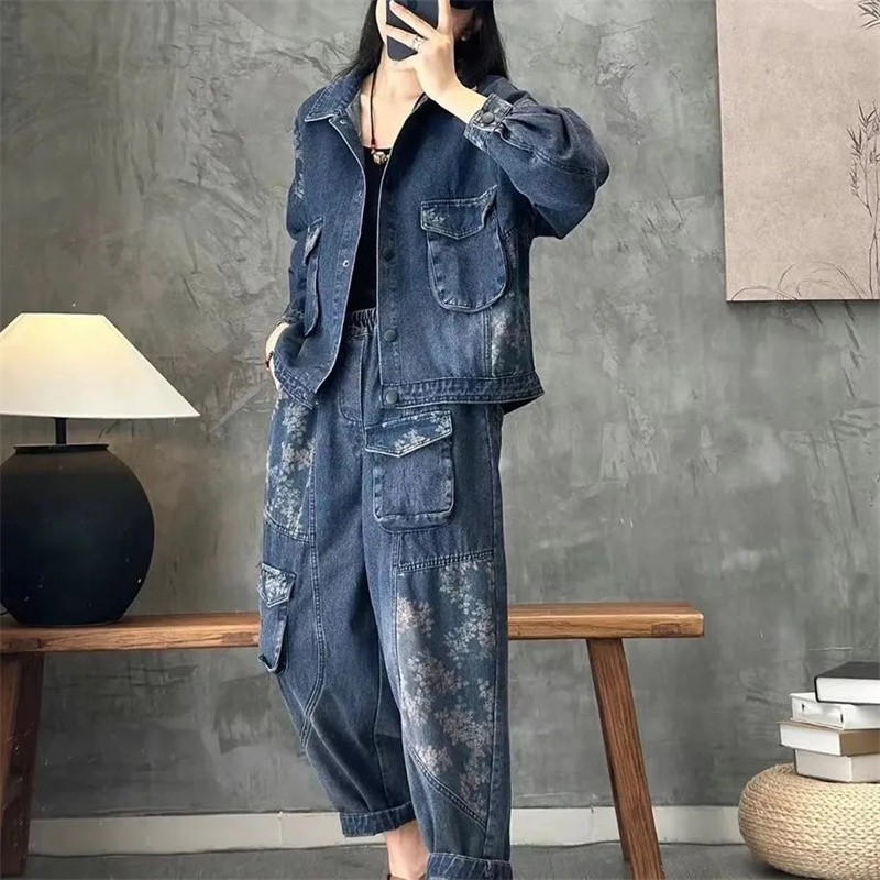 Women'S Fashion Denim Jacket - 2025 الخريف الدنيم سترة الدعاوى منقوشة