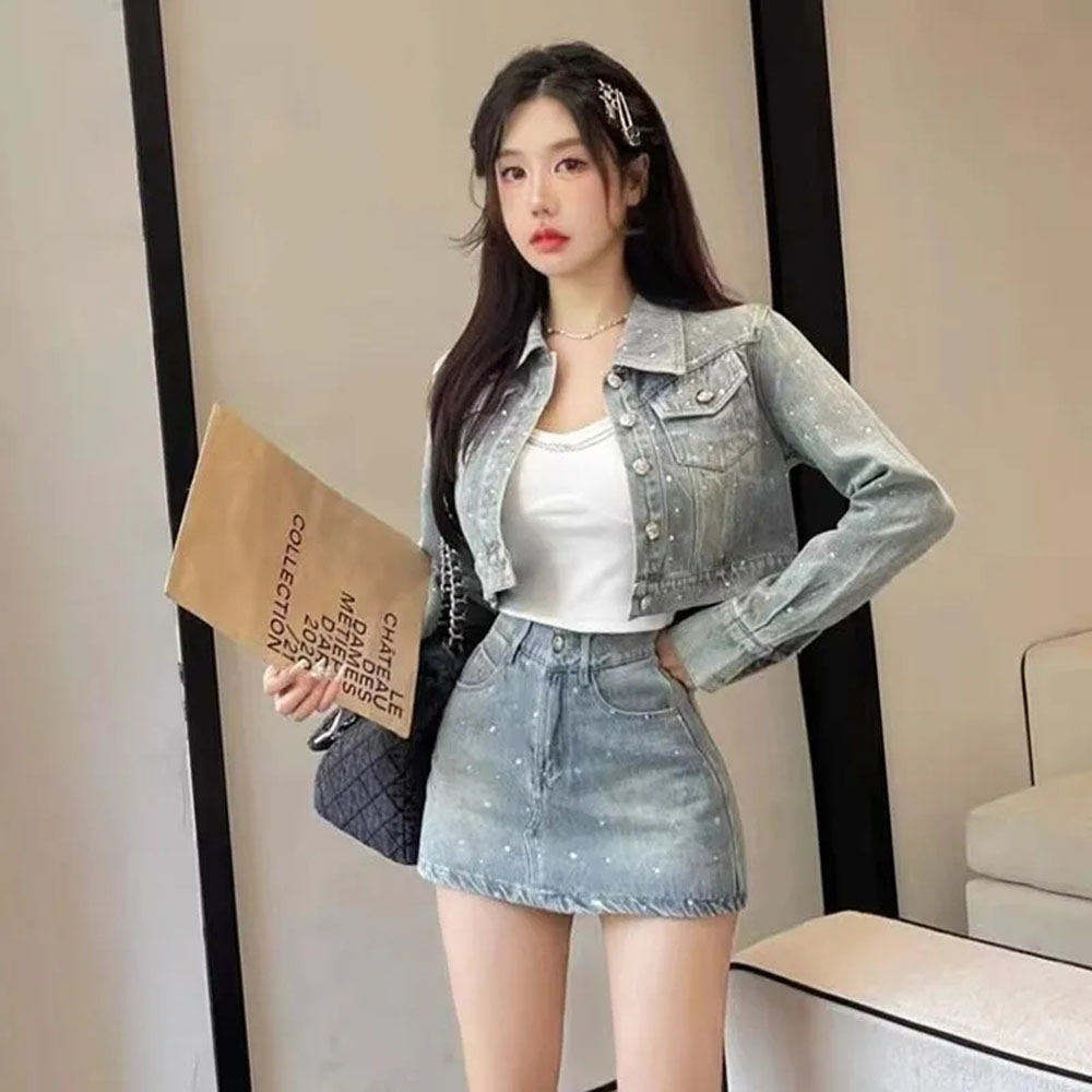 Women'S Fashion Denim Jacket - سترة جينز نسائية من الماس ،