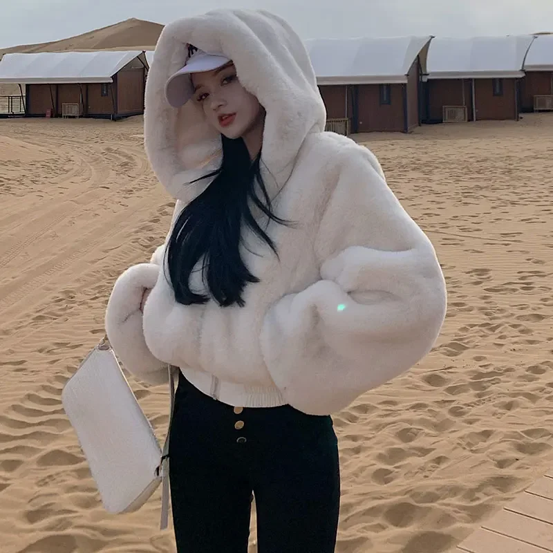 Women'S Fashion Bomber Jacket - معطف نسائي أنيق من فرو الأرنب