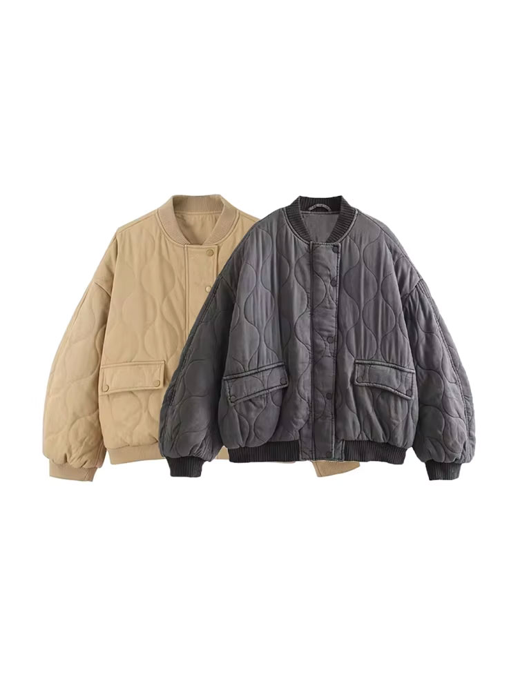 Women'S Fashion Bomber Jacket - سترات نسائية عصرية كبيرة الحجم مبطنة