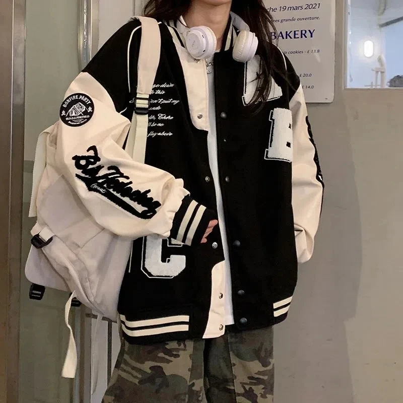 Women'S Fashion Bomber Jacket - Y2k صوف الضأن Bomber سترة الإناث