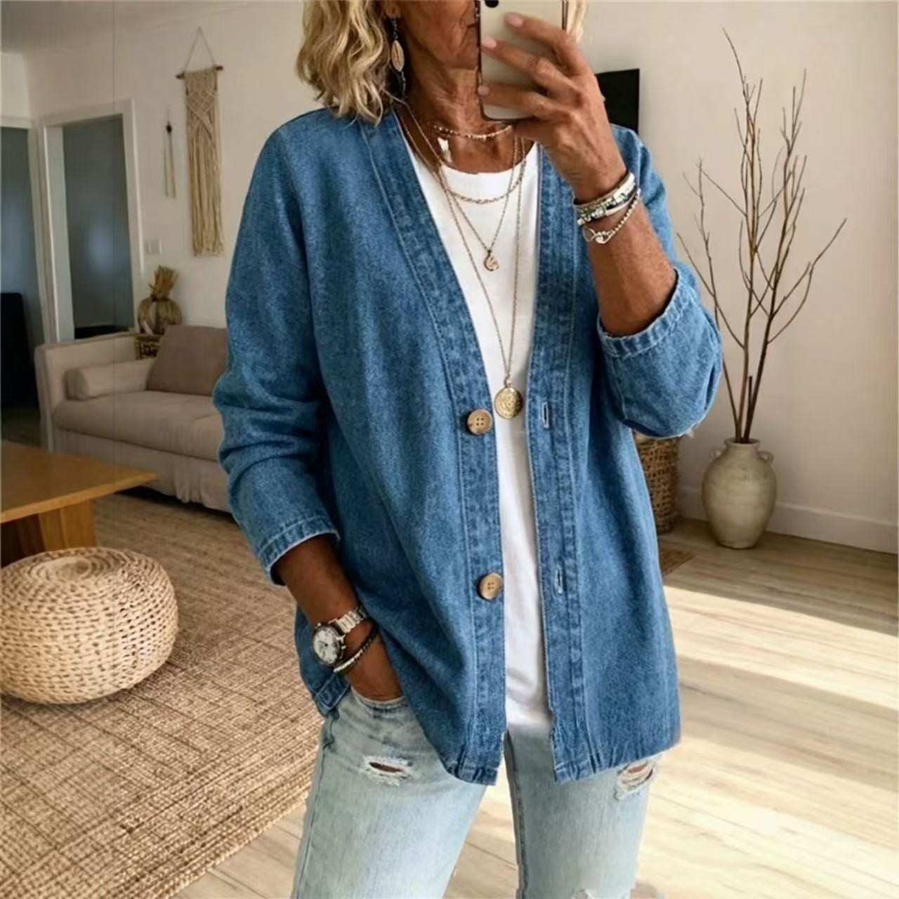 سترات جينز نسائية للربيع والخر - مراجعة Women'S Fashion Denim Jacket وسعره