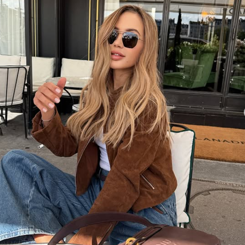 HXAO اقتصاص معطف سترة من جلد ا - مراجعة Women'S Fashion Bomber Jacket وسعره