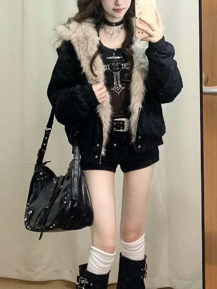 Y2k القوطية خمر الأسود زمم هود - مراجعة Women'S Fashion Zip Hoodie وسعره
