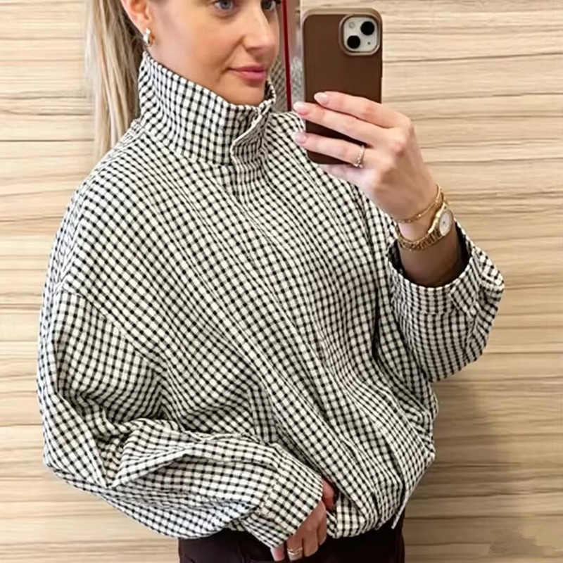 جاكيت بومبر نسائي كاروهات بقصة - مراجعة Women'S Fashion Bomber Jacket وسعره