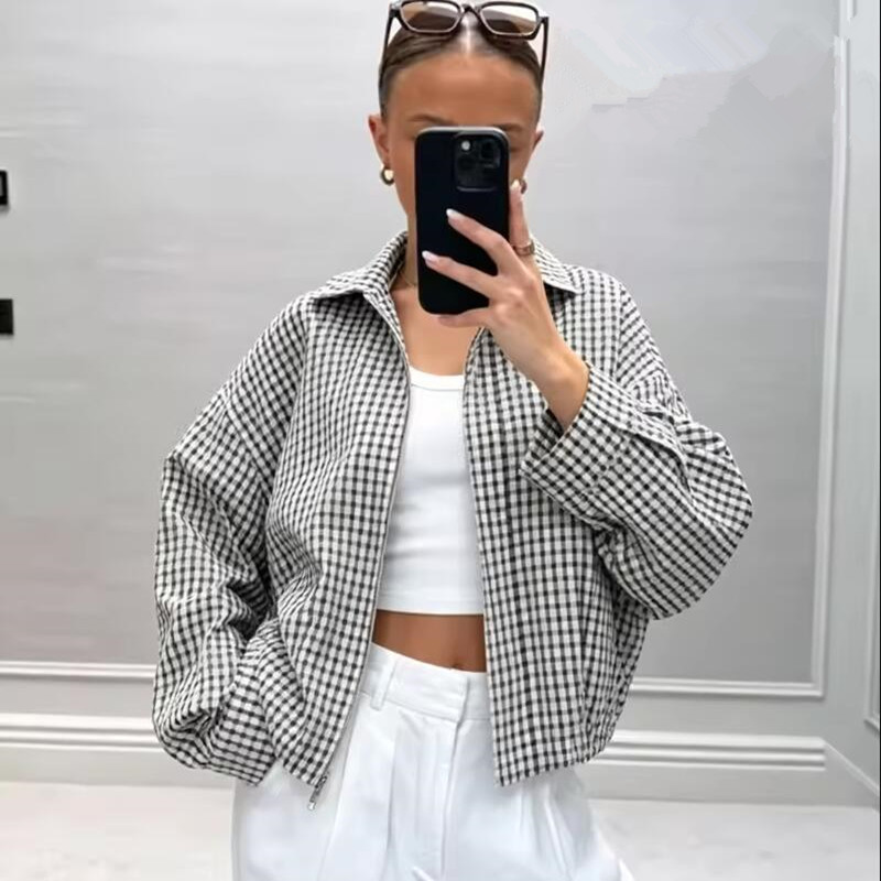 جاكيت بومبر نسائي كاروهات بقصة - مراجعة Women'S Fashion Bomber Jacket وسعره