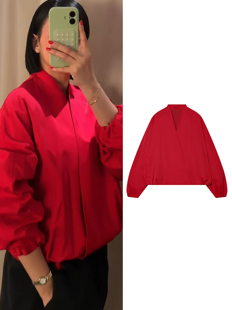سترة قصيرة حمراء أنيقة للنساء  - مراجعة Women'S Fashion Bomber Jacket وسعره