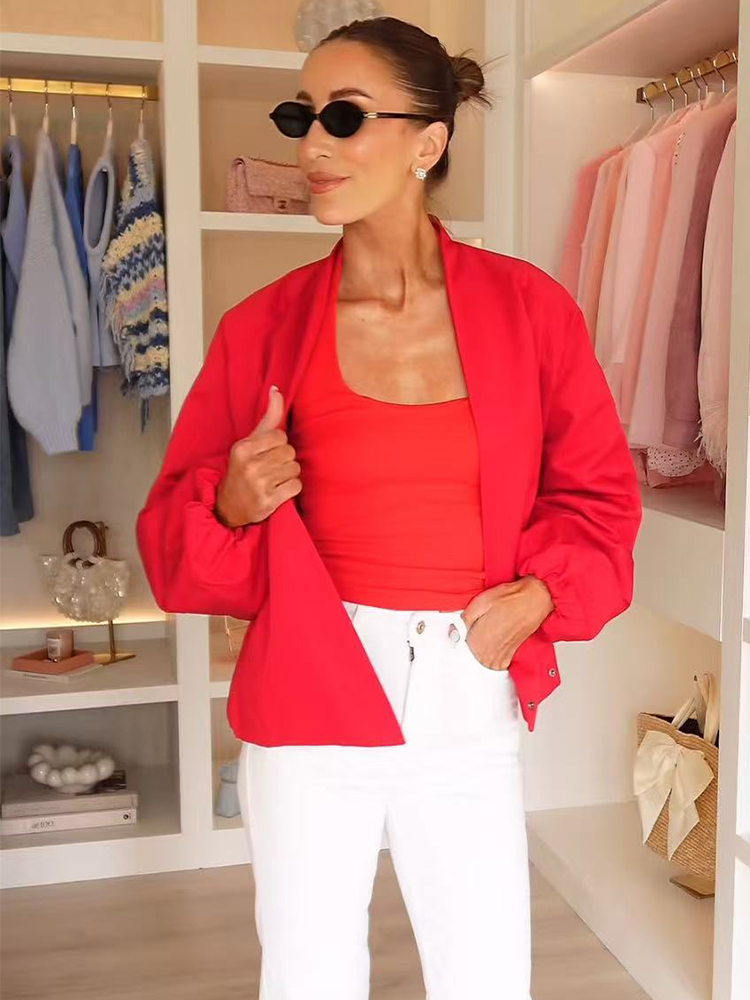 سترة قصيرة حمراء أنيقة للنساء  - مراجعة Women'S Fashion Bomber Jacket وسعره
