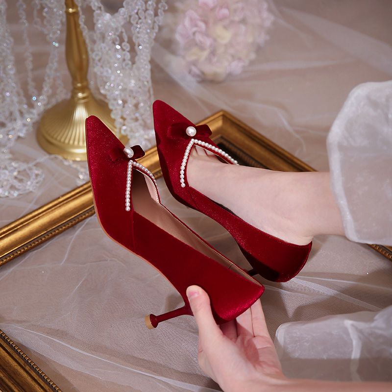 أحمر عالية الكعب لؤلؤة السيدات - مراجعة Women'S Fashion Quick Delivery وسعره