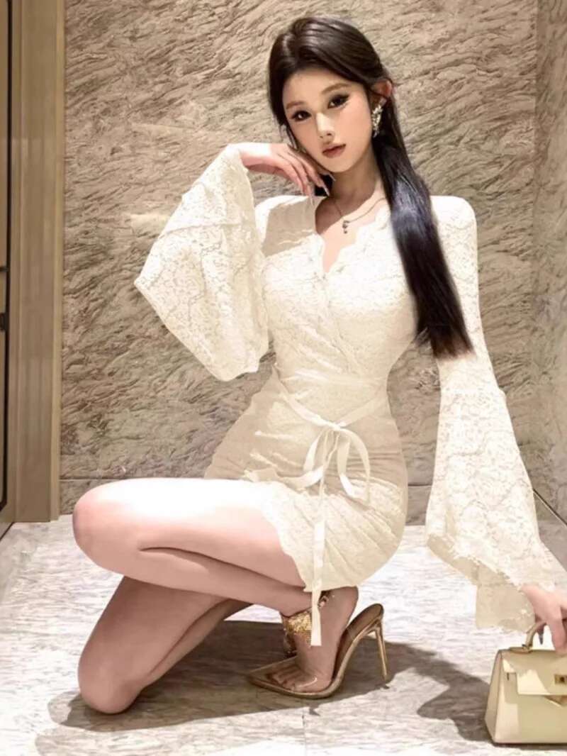 مثير الدانتيل جرس كم فستان الم - مراجعة Women Fashion Dress Names وسعره