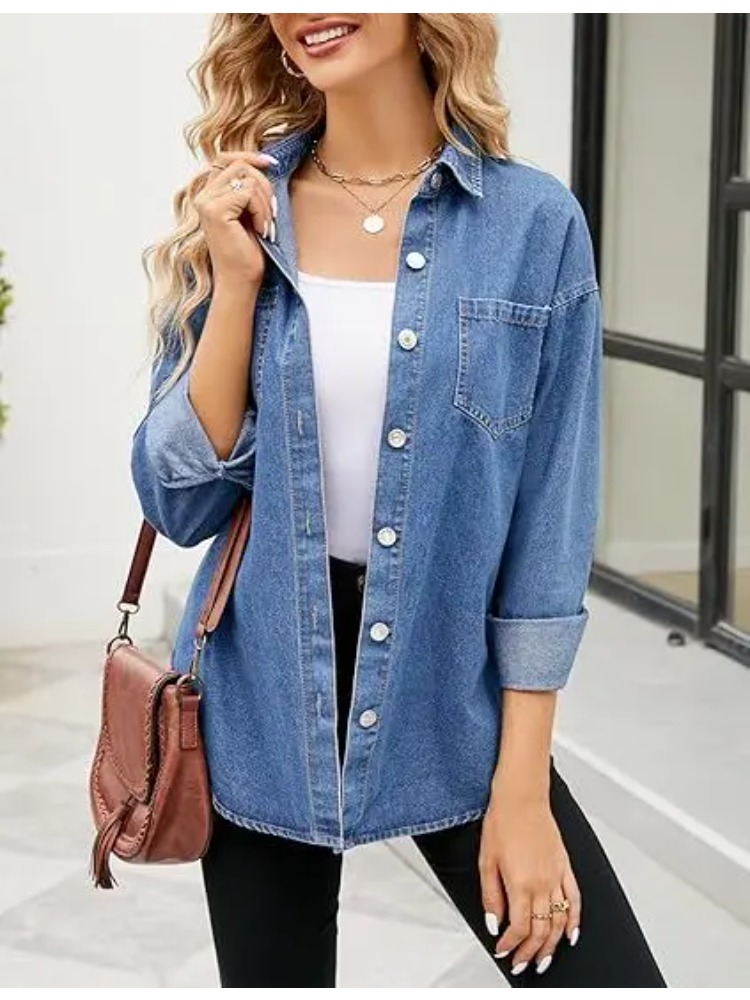 قمصان دينيم فضفاضة جديدة بأكما - مراجعة Women'S Fashion Denim Jacket وسعره